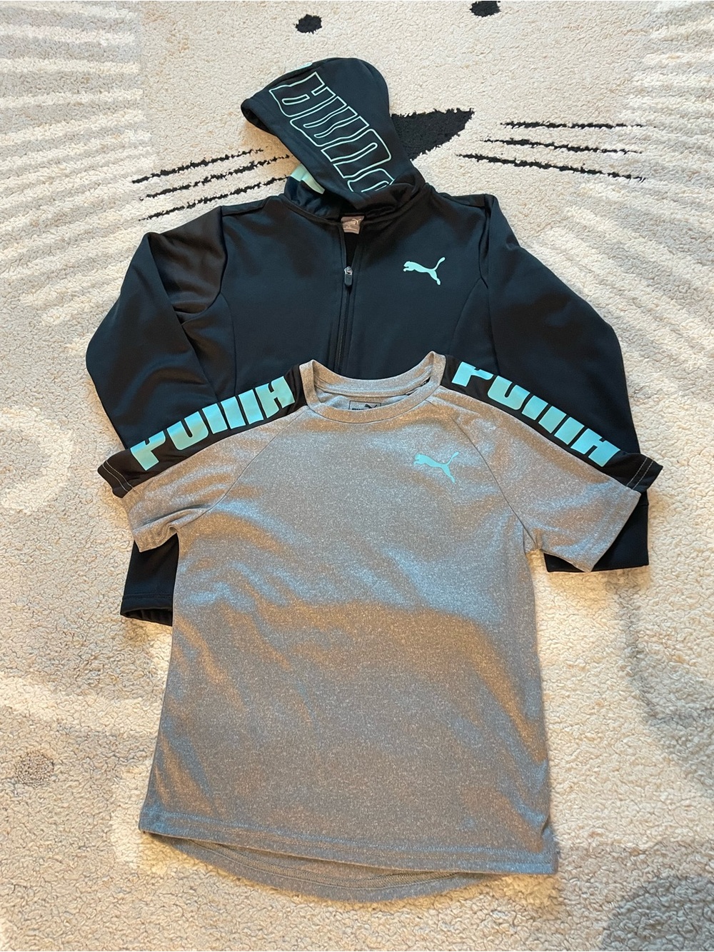 Puma Black Hoodie and Gray Tee Set with Mint Accents